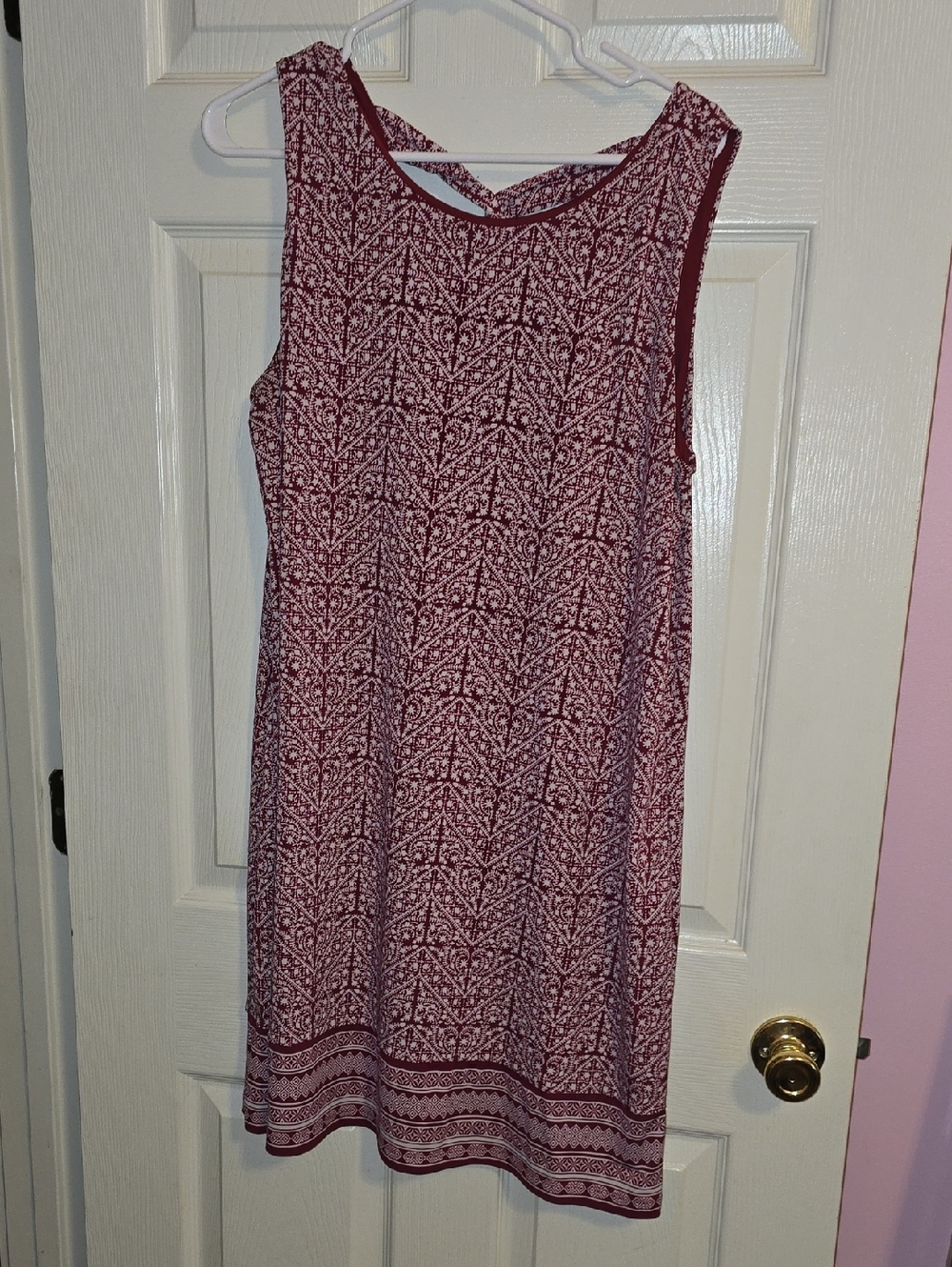 Sleeveless‎ Burgundy Printed Swing Midi Dress